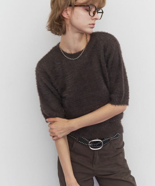 Rohwel(ローウェル)の「Feather Yarn Short Sleeve Knit / フェザーヤーンショートスリーブニット(ニット/セーター・レディース・アイボリー/ブラウン/ブラック・FREE)」の20枚目の写真