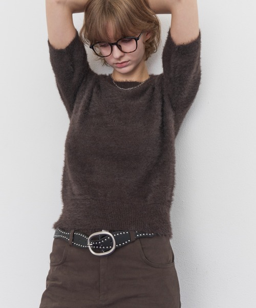 Rohwel(ローウェル)の「Feather Yarn Short Sleeve Knit / フェザーヤーンショートスリーブニット(ニット/セーター・レディース・アイボリー/ブラウン/ブラック・FREE)」の22枚目の写真