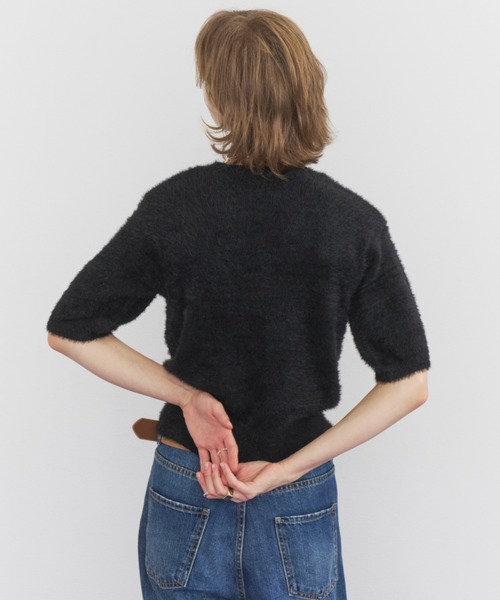 Rohwel(ローウェル)の「Feather Yarn Short Sleeve Knit / フェザーヤーンショートスリーブニット(ニット/セーター・レディース・アイボリー/ブラウン/ブラック・FREE)」の7枚目の写真