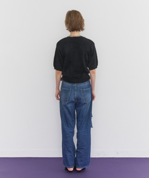 Rohwel(ローウェル)の「Feather Yarn Short Sleeve Knit / フェザーヤーンショートスリーブニット(ニット/セーター・レディース・アイボリー/ブラウン/ブラック・FREE)」の9枚目の写真