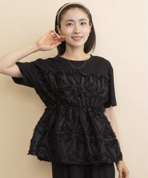 lodie(ロディ)の「ジャガードビスチェ・レイヤード風T(Tシャツ/カットソー・レディース・アイボリー/ブラック・FREE)」の10枚目の写真