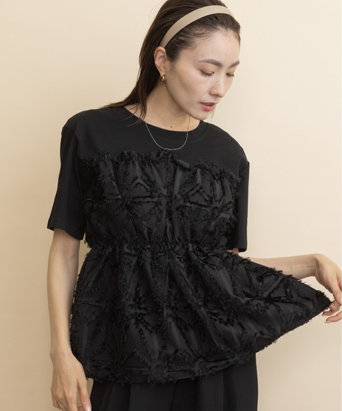 lodie(ロディ)の「ジャガードビスチェ・レイヤード風T(Tシャツ/カットソー・レディース・アイボリー/ブラック・FREE)」の11枚目の写真