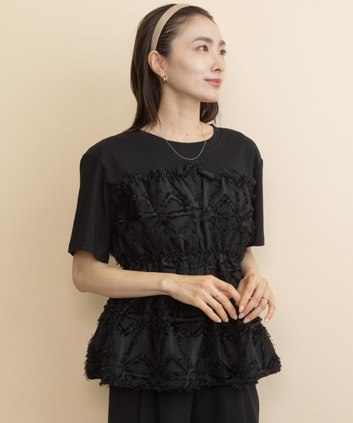 lodie(ロディ)の「ジャガードビスチェ・レイヤード風T(Tシャツ/カットソー・レディース・アイボリー/ブラック・FREE)」の12枚目の写真
