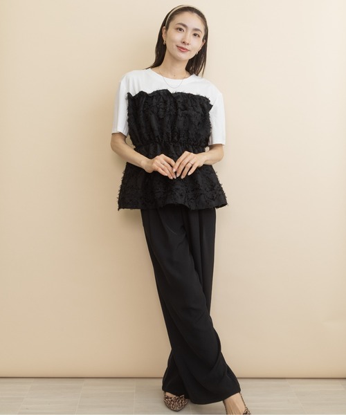 lodie(ロディ)の「ジャガードビスチェ・レイヤード風T(Tシャツ/カットソー・レディース・アイボリー/ブラック・FREE)」の6枚目の写真