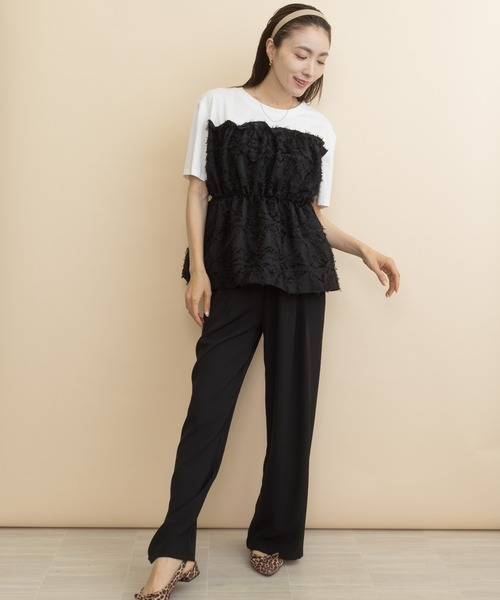 lodie(ロディ)の「ジャガードビスチェ・レイヤード風T(Tシャツ/カットソー・レディース・アイボリー/ブラック・FREE)」の7枚目の写真