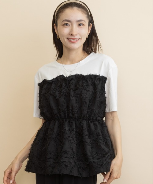 lodie(ロディ)の「ジャガードビスチェ・レイヤード風T(Tシャツ/カットソー・レディース・アイボリー/ブラック・FREE)」の18枚目の写真