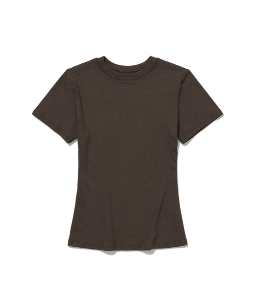 MOAA(モア)の「リブスリムハーフスリーブ(Tシャツ/カットソー・レディース・グレー/スカイブルー/ブラウン/ワイン/ブラック/ホワイト・SMALL/MEDIUM)」の4枚目の写真