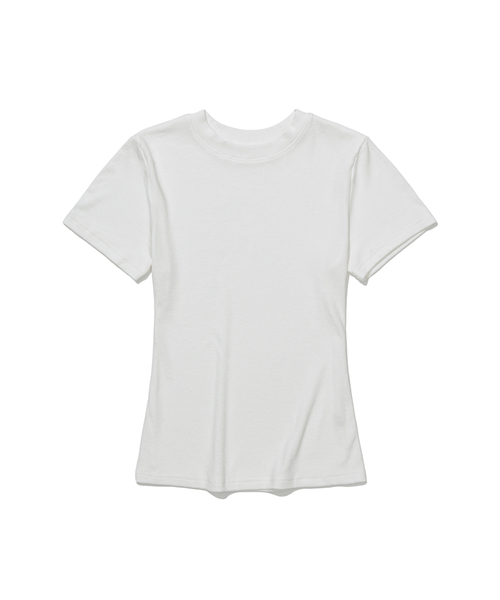 MOAA(モア)の「リブスリムハーフスリーブ(Tシャツ/カットソー・レディース・グレー/スカイブルー/ブラウン/ワイン/ブラック/ホワイト・SMALL/MEDIUM)」の2枚目の写真