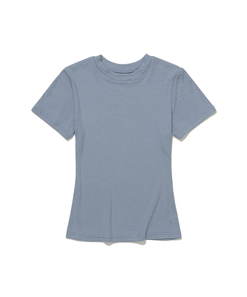MOAA(モア)の「リブスリムハーフスリーブ(Tシャツ/カットソー・レディース・グレー/スカイブルー/ブラウン/ワイン/ブラック/ホワイト・SMALL/MEDIUM)」の5枚目の写真