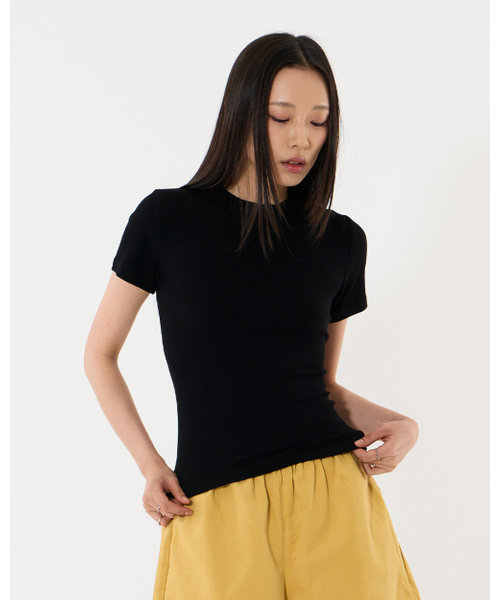 MOAA(モア)の「リブスリムハーフスリーブ(Tシャツ/カットソー・レディース・グレー/スカイブルー/ブラウン/ワイン/ブラック/ホワイト・SMALL/MEDIUM)」の22枚目の写真