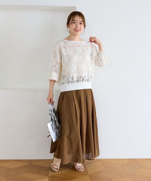 le.coeur blanc(ルクールブラン)の「《WEB限定》トーション風レースデザイントップス(Tシャツ/カットソー・レディース・ブラック/オフホワイト/アイボリー・38)」の22枚目の写真