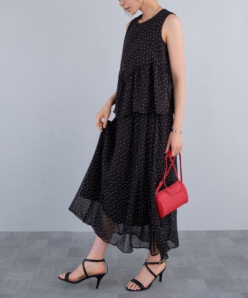 murea（ミュレア）の「ドット柄シアーノースリーブセットアップ風ワンピース（ワンピース・レディース・ブラック/アイボリー・FREE）」の10枚目の写真