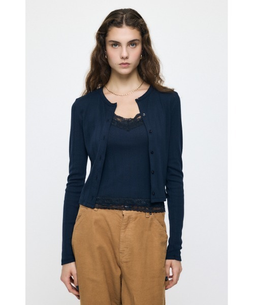MOUSSY（マウジー）の「【26年AW新作】【WEB限定】LACY キャミソール & カーディガン（アンサンブル・レディース・ブラック/ネイビー/杢グレー/ライトイエロー・FREE）」の3枚目の写真