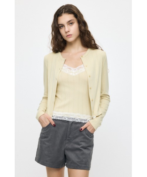 MOUSSY（マウジー）の「【26年AW新作】【WEB限定】LACY キャミソール & カーディガン（アンサンブル・レディース・ブラック/ネイビー/杢グレー/ライトイエロー・FREE）」の12枚目の写真
