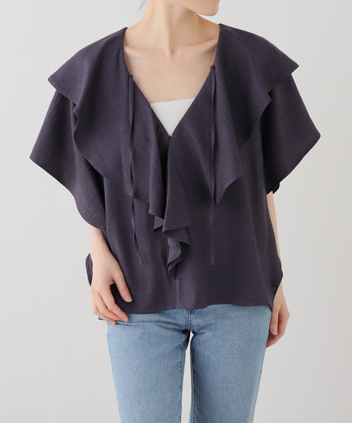 La TOTALITE(ラトータリテ)の「【洗える】ラッフルカラーブラウス(シャツ/ブラウス・レディース・ブラック/チャコールグレー・FREE)」の12枚目の写真