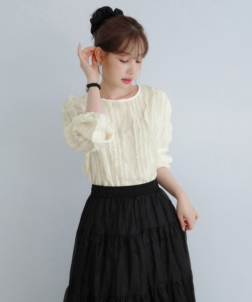 by muni:r(バイ ムニール)の「シアーパールティアードロングスカート/2026 AW COLLECTION(スカート・レディース・ホワイト/グレイッシュベージュ/ブラック・FREE)」の4枚目の写真