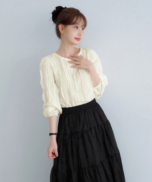 by muni:r(バイ ムニール)の「シアーパールティアードロングスカート/2026 AW COLLECTION(スカート・レディース・ホワイト/グレイッシュベージュ/ブラック・FREE)」の6枚目の写真