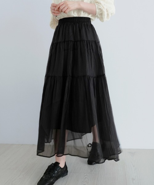 by muni:r(バイ ムニール)の「シアーパールティアードロングスカート/2026 AW COLLECTION(スカート・レディース・ホワイト/グレイッシュベージュ/ブラック・FREE)」の12枚目の写真