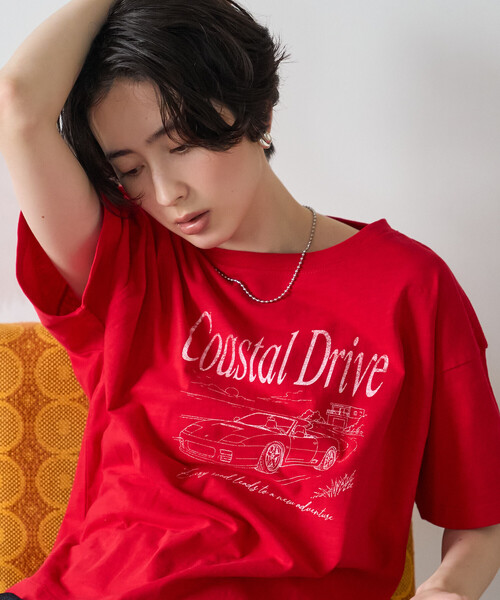 FREAK'S STORE(フリークスストア)の「Coastal Drive ロゴTシャツ(Tシャツ/カットソー・レディース・オフホワイト/ブラウン/レッド・フリ-)」の4枚目の写真