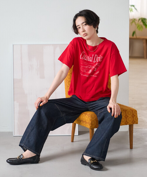 FREAK'S STORE(フリークスストア)の「Coastal Drive ロゴTシャツ(Tシャツ/カットソー・レディース・オフホワイト/ブラウン/レッド・フリ-)」の7枚目の写真