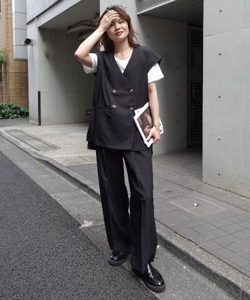 CORNERS(コーナーズ)の「リネンライクベストセットアップ(ワンピース・レディース・ブラック/ブラウン/アイボリー・M)」の6枚目の写真