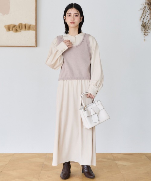 mysty woman(ミスティウーマン)の「【WEB限定/セットアイテム】ニットベストセットワンピース 1086732(ワンピース・レディース・ブラック/ベージュ・FREE)」の4枚目の写真