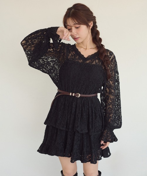 Ambre Neige(アンブルネージュ)の「lace plum Tunic / レースペプラムチュニック(シャツ/ブラウス・レディース・ブラック/オフホワイト/ボルドー/アイボリー・FREE)」の3枚目の写真