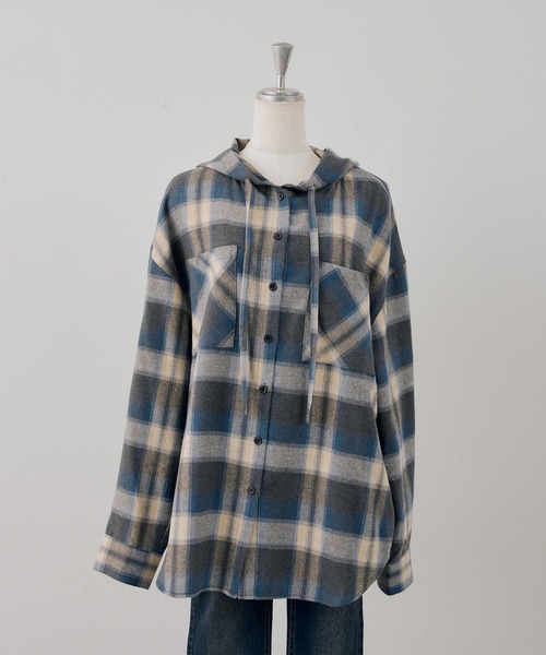 Another Branch olive des olive(アナザーブランチオリーブデオリーブ)の「チェックフードシャツ(シャツ/ブラウス・レディース・ボルドー/ブラック/ブルー/ターコイズブルー/オフホワイト・FREE)」の8枚目の写真