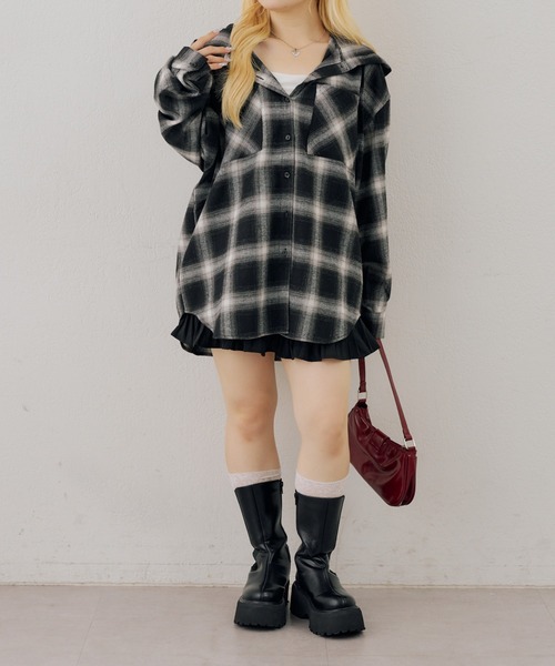 Another Branch olive des olive(アナザーブランチオリーブデオリーブ)の「チェックフードシャツ(シャツ/ブラウス・レディース・ボルドー/ブラック/ブルー/ターコイズブルー/オフホワイト・FREE)」の13枚目の写真