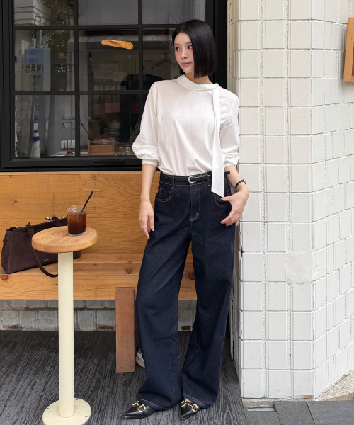 MIND BRIDGE WOMEN（マインドブリッジウーマン）の「[W] カーブドワイド インディゴステッチ デニムパンツ（デニムパンツ・レディース・インディゴブルー・SMALL/MEDIUM/LARGE）」の2枚目の写真