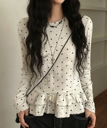 ドット柄ティアードフリルペプラムロンT