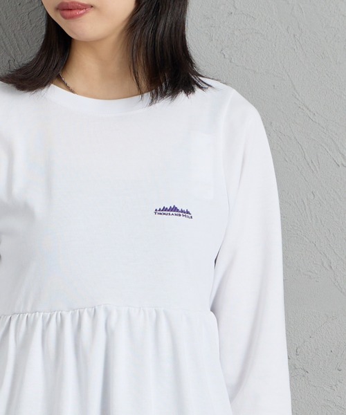 T/C針織 點綴Logo刺繡 腰部抽褶長袖T恤