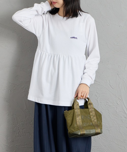 T/C針織 點綴Logo刺繡 腰部抽褶長袖T恤