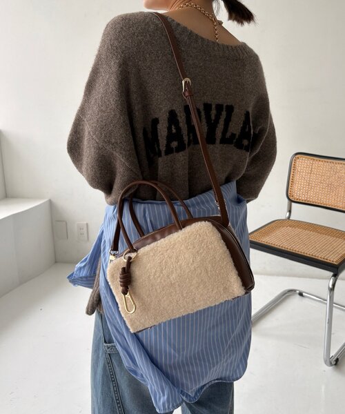 DouDou(ドゥドゥ)の「【WEB限定】横長ボアボストンバッグ(トートバッグ・レディース・ブラック/ベージュ/ライトベージュ・FREE)」の12枚目の写真