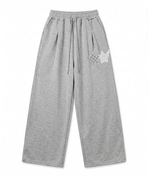 FUZZY SCAN(ファジスキャン)の「ツインパターン スター ピンタック ワイドパンツ 3色(スウェットパンツ・レディース・チャコール/ブラック/グレー・1)」の1枚目の写真
