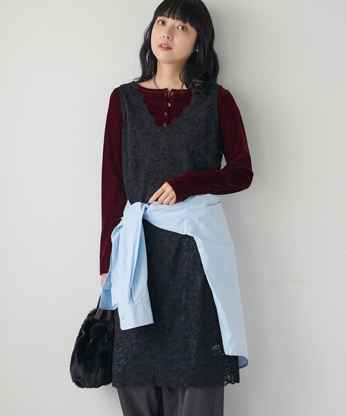 FREAK'S STORE(フリークスストア)の「起毛レースワンピース(ワンピース・レディース・オフホワイト/ブラック・フリ-)」の1枚目の写真