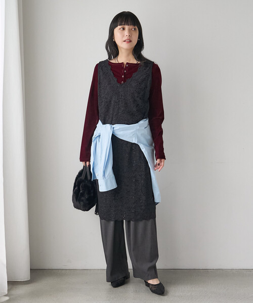 FREAK'S STORE(フリークスストア)の「起毛レースワンピース(ワンピース・レディース・オフホワイト/ブラック・フリ-)」の5枚目の写真
