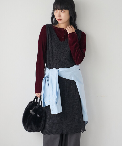 FREAK'S STORE(フリークスストア)の「起毛レースワンピース(ワンピース・レディース・オフホワイト/ブラック・フリ-)」の9枚目の写真