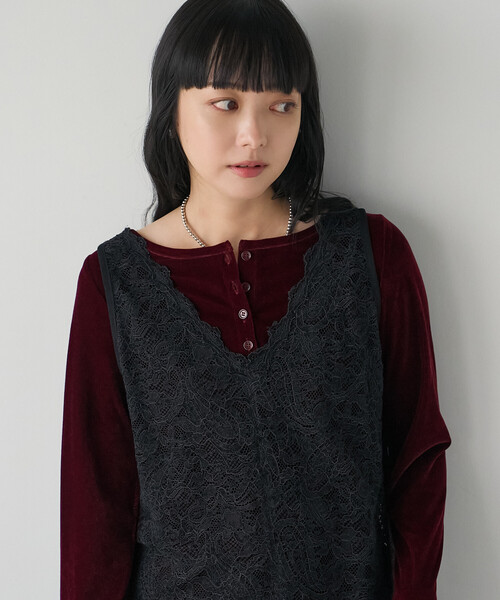 FREAK'S STORE(フリークスストア)の「起毛レースワンピース(ワンピース・レディース・オフホワイト/ブラック・フリ-)」の12枚目の写真
