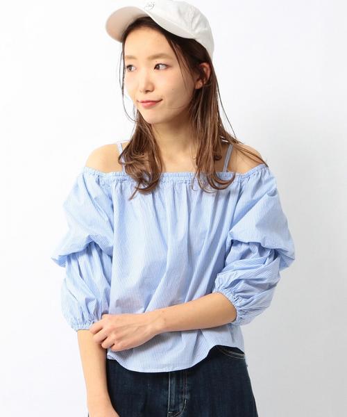 Another Edition(アナザーエディション)の「ストライプオフショルダーブラウス/ AEMBC C ST OFF/S BLUS◆(シャツ/ブラウス・レディース・ライトブルー・フリー)」の1枚目の写真