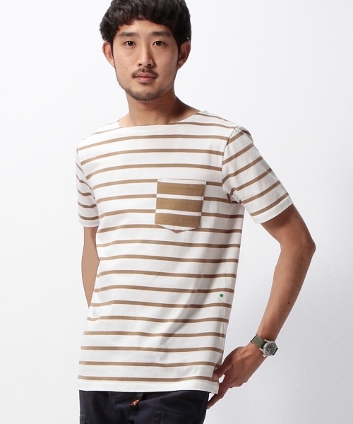 BEAMS（ビームス）の「BEAMS / ボーダー パッチポケット Tee（Tシャツ/カットソー・メンズ・ホワイト/ベージュ・X-LARGE/MEDIUM/SMALL/LARGE）」の3枚目の写真