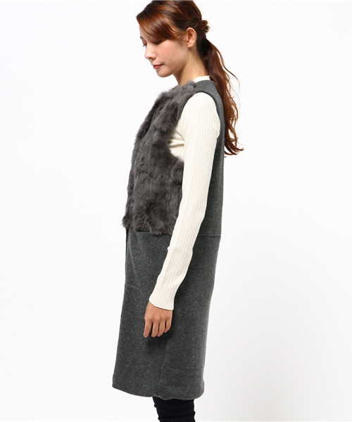 INTERPLANET（インタープラネット）の「ラビットファーニットジレベスト（ベスト・レディース・チャコールグレー/キャメル/ライトグレー・FREE）」の5枚目の写真