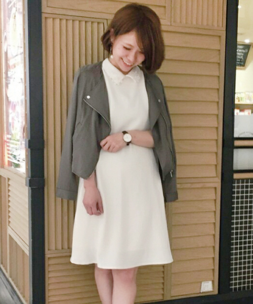 mysty woman（ミスティウーマン）の「ジョーゼット襟刺繍Aラインワンピース（ワンピース・レディース・ネイビー/ピンク/オフホワイト・FREE）」の2枚目の写真