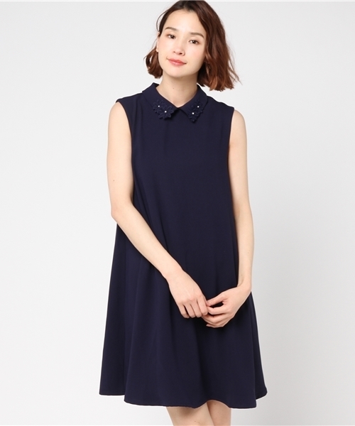 mysty woman（ミスティウーマン）の「ジョーゼット襟刺繍Aラインワンピース（ワンピース・レディース・ネイビー/ピンク/オフホワイト・FREE）」の14枚目の写真