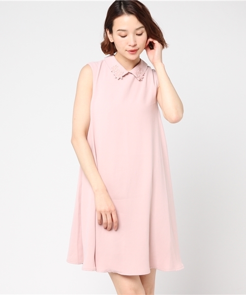 mysty woman（ミスティウーマン）の「ジョーゼット襟刺繍Aラインワンピース（ワンピース・レディース・ネイビー/ピンク/オフホワイト・FREE）」の8枚目の写真