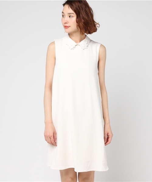 mysty woman（ミスティウーマン）の「ジョーゼット襟刺繍Aラインワンピース（ワンピース・レディース・ネイビー/ピンク/オフホワイト・FREE）」の4枚目の写真