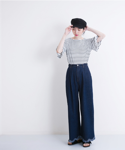 MERLOT（メルロー）の「スカラップフリンジヘムデニムワイドパンツ615-8527（デニムパンツ・レディース・ネイビー/ライトブルー/ブルー・FREE）」の16枚目の写真