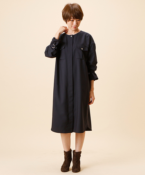 un dix cors(アンディコール)の「ワークシャツワンピース(シャツワンピース・レディース・モカ/ネイビー・フリ-)」の12枚目の写真