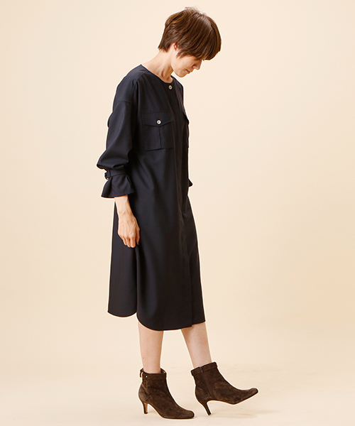 un dix cors(アンディコール)の「ワークシャツワンピース(シャツワンピース・レディース・モカ/ネイビー・フリ-)」の13枚目の写真