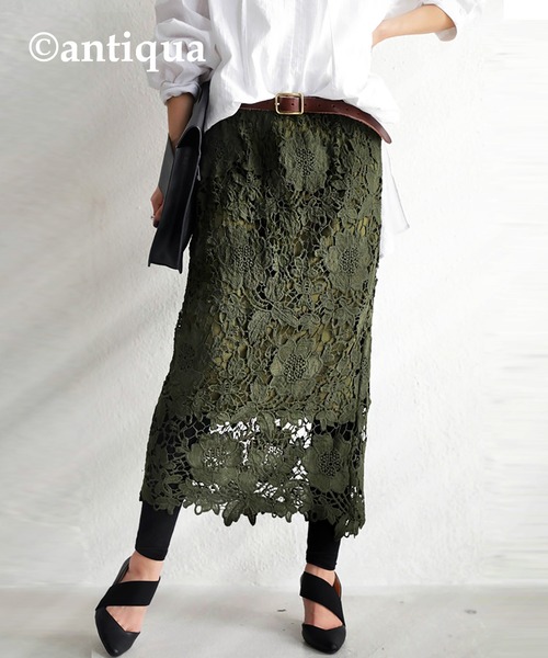 antiqua（アンティカ）の「花柄コットンレーススカート（スカート・レディース・カーキ/ベージュ・FREE）」の14枚目の写真